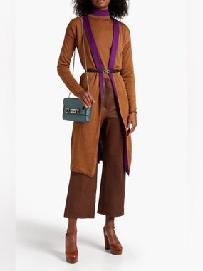 (NWT) Ferragamo 100% Cashmere Belted Cardigan L Brown Made in Italy MSRP$2200